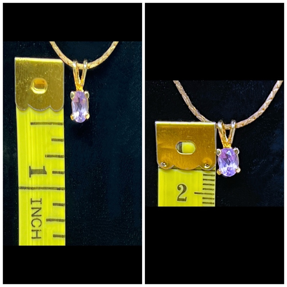 Yellow Gold Vermeil Serpentine 18โL Chain w/a Faceted Amethyst Pendant Necklace - Picture 3 of 4